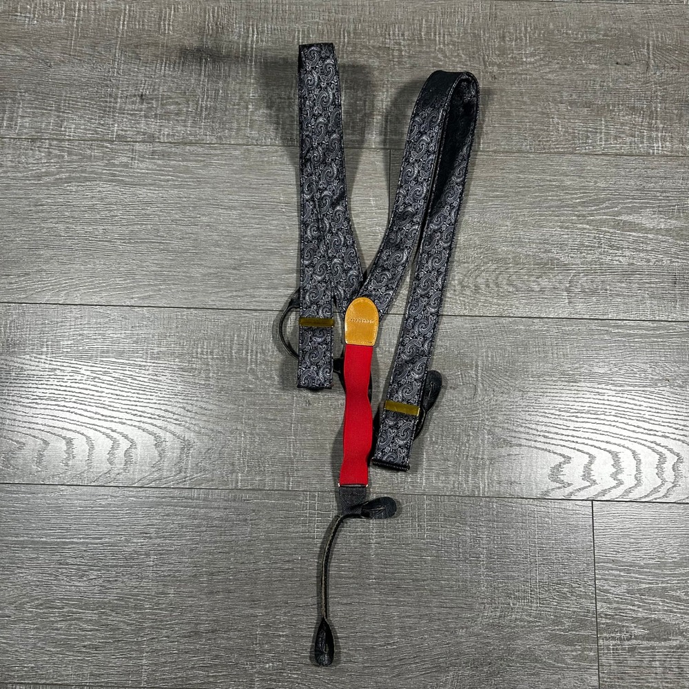 Nordstrom Mens Paisley Suspenders Black Silver Red Y-Back Button End Braces USA